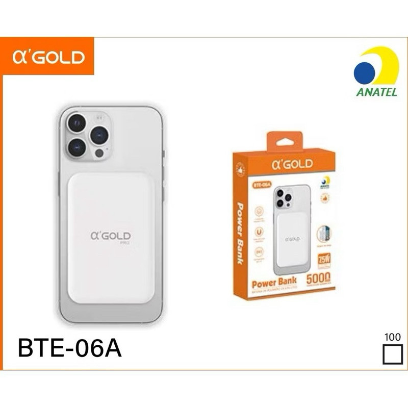 Carregador Portatil Power Bank Magnetico  A'GOLD 5000 MAH-BTE-06A