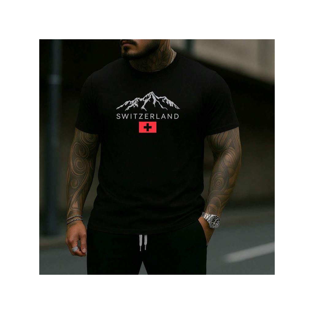 Camiseta Streetwear Switzerland Estampado Masculina Estilosa 100% algodão Leve Confortável