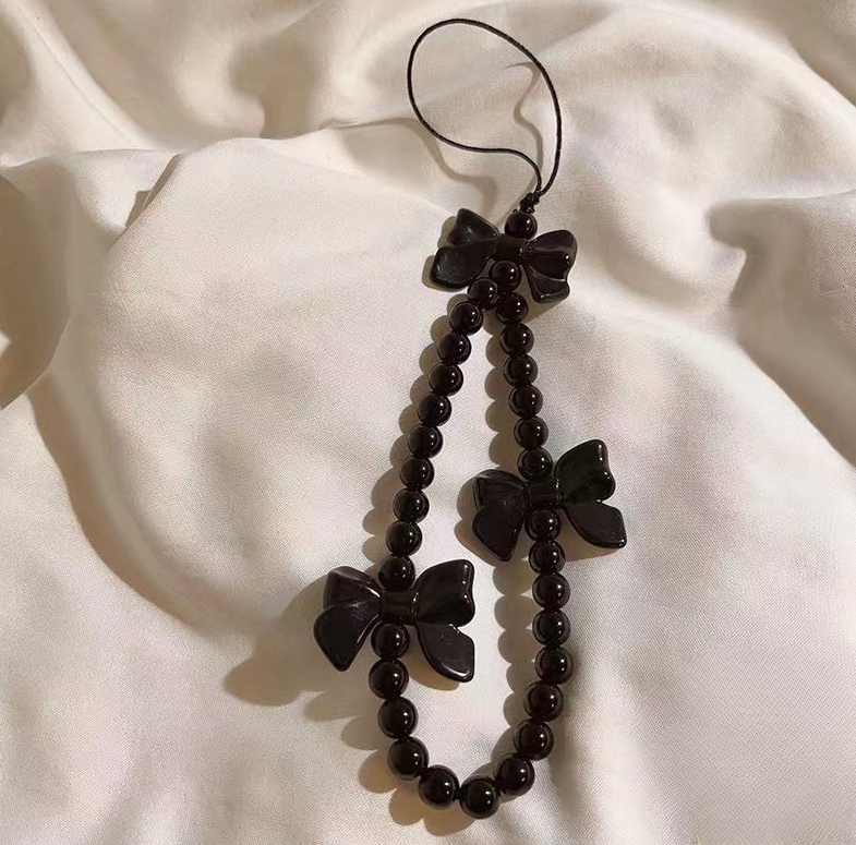 Corrente de telefone lisa em uma cor, estilo japonês-coreano, com alça de laço DIY e chaveiro para mulheres.