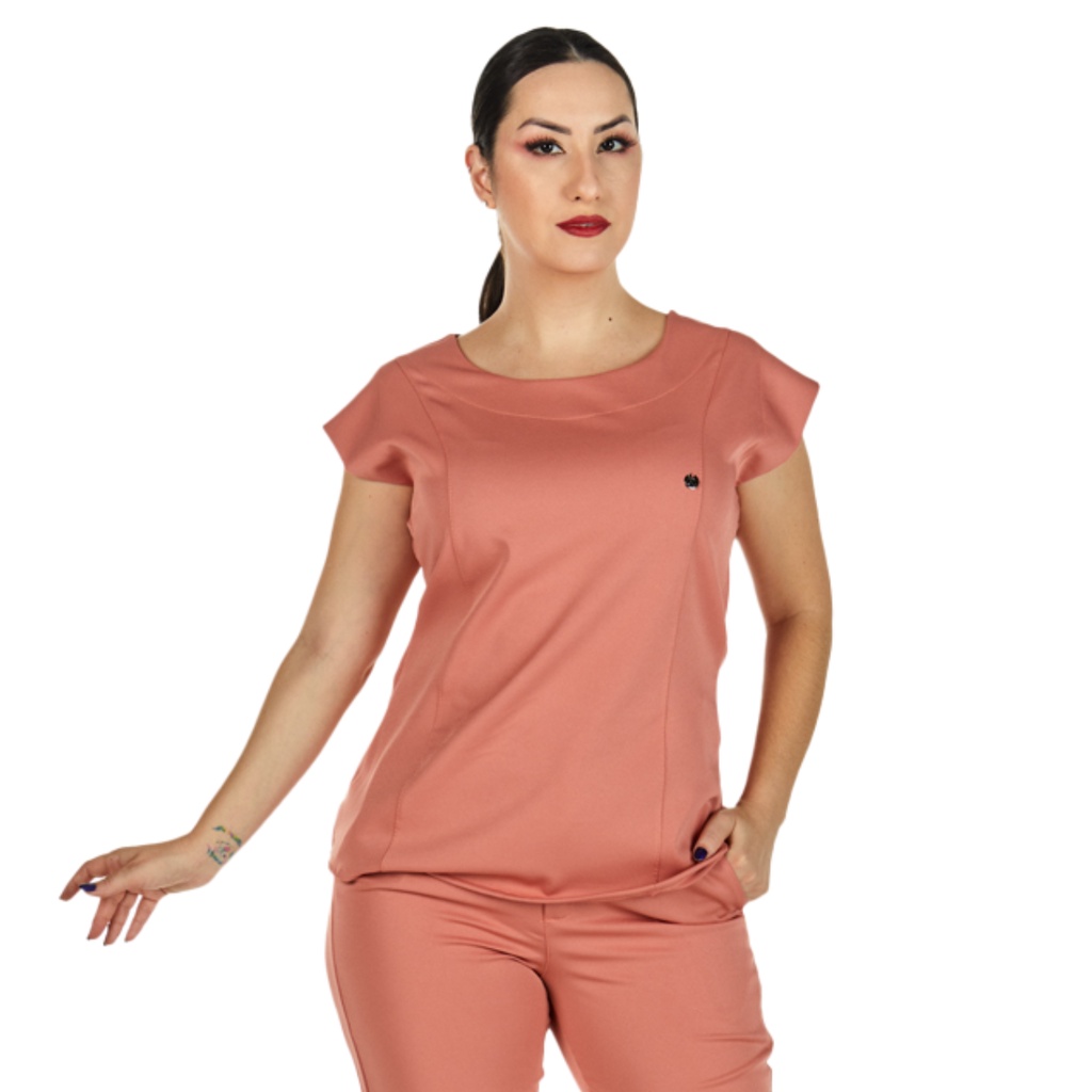 Blusa Scrub Muscle Feminino Nude Rosa Queimado Rose Gold Uniforme Casual Secretária Profissional Consultório