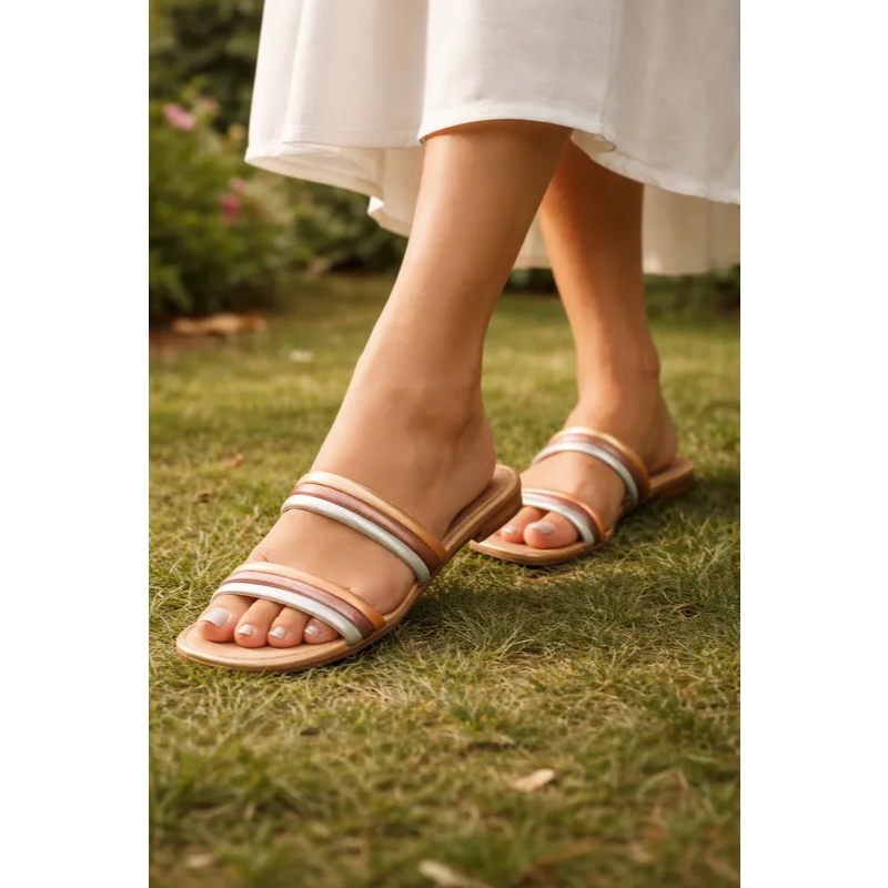 Rasteira Napa Sintetíco Dourado Rose Prata Maria Isabel Feminina Verão Casual Moda Conforto