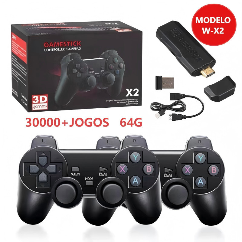 Game Stick  4k - 3D - Preto + 2 Controles Wireless