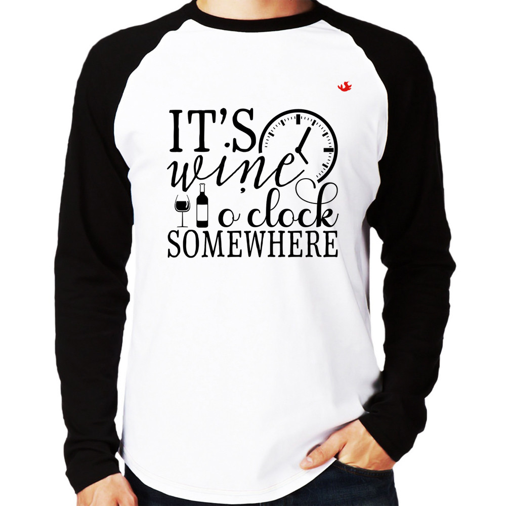 Camiseta Raglan It's wine o'clock somewhere Longa