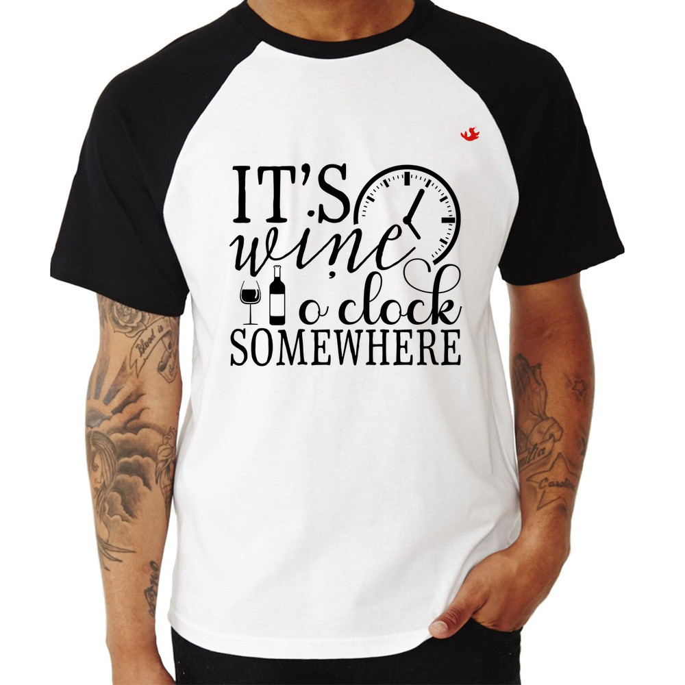 Camiseta Raglan It's wine o'clock somewhere Camisa