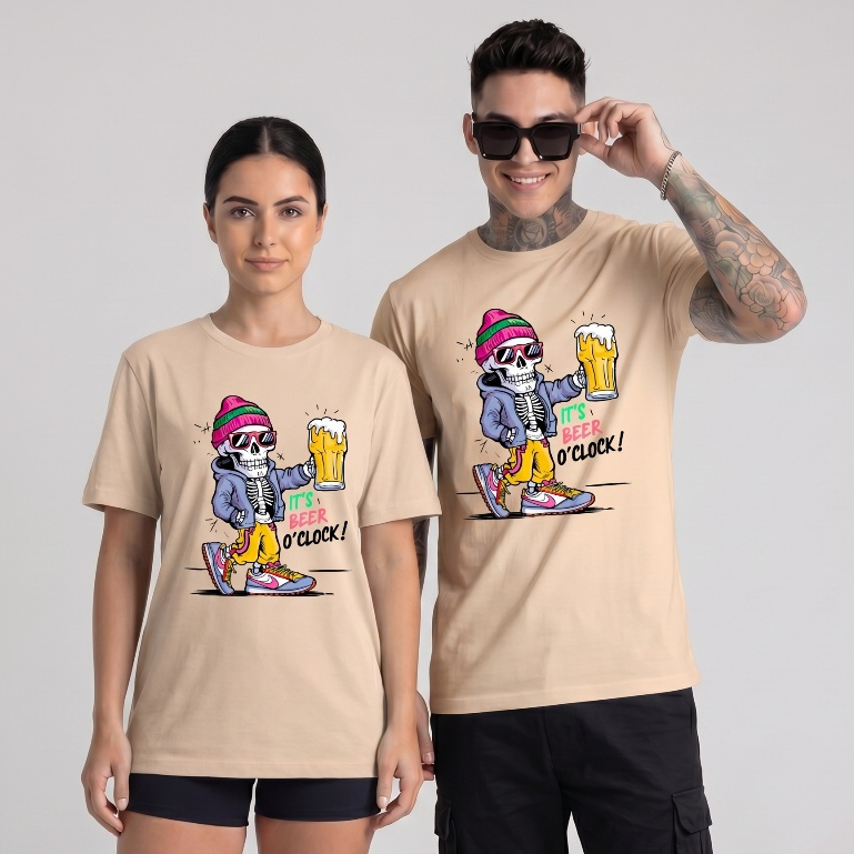 Camiseta Algodão Premium Estampa Divertida IT’S BEER O’CLOCK Unissex Masculina e Feminina  Philklen