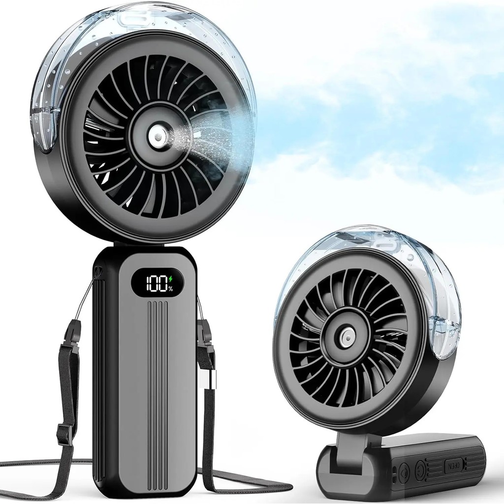 Ventilador Portátil de Mão com Nebulização 4000mAh, Ventilador de Água com Spray de Névoa, Recarregável, Turbo de Alta V