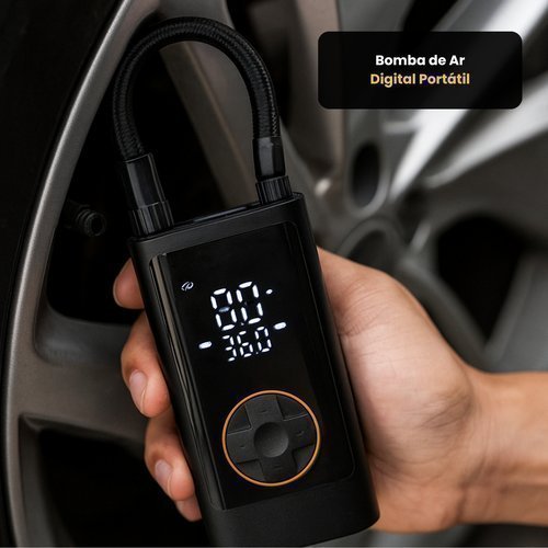Bomba Ar Digital Portátil 5V 80W Bateria 4000mAh 4 Bicos Preta STAROOLS