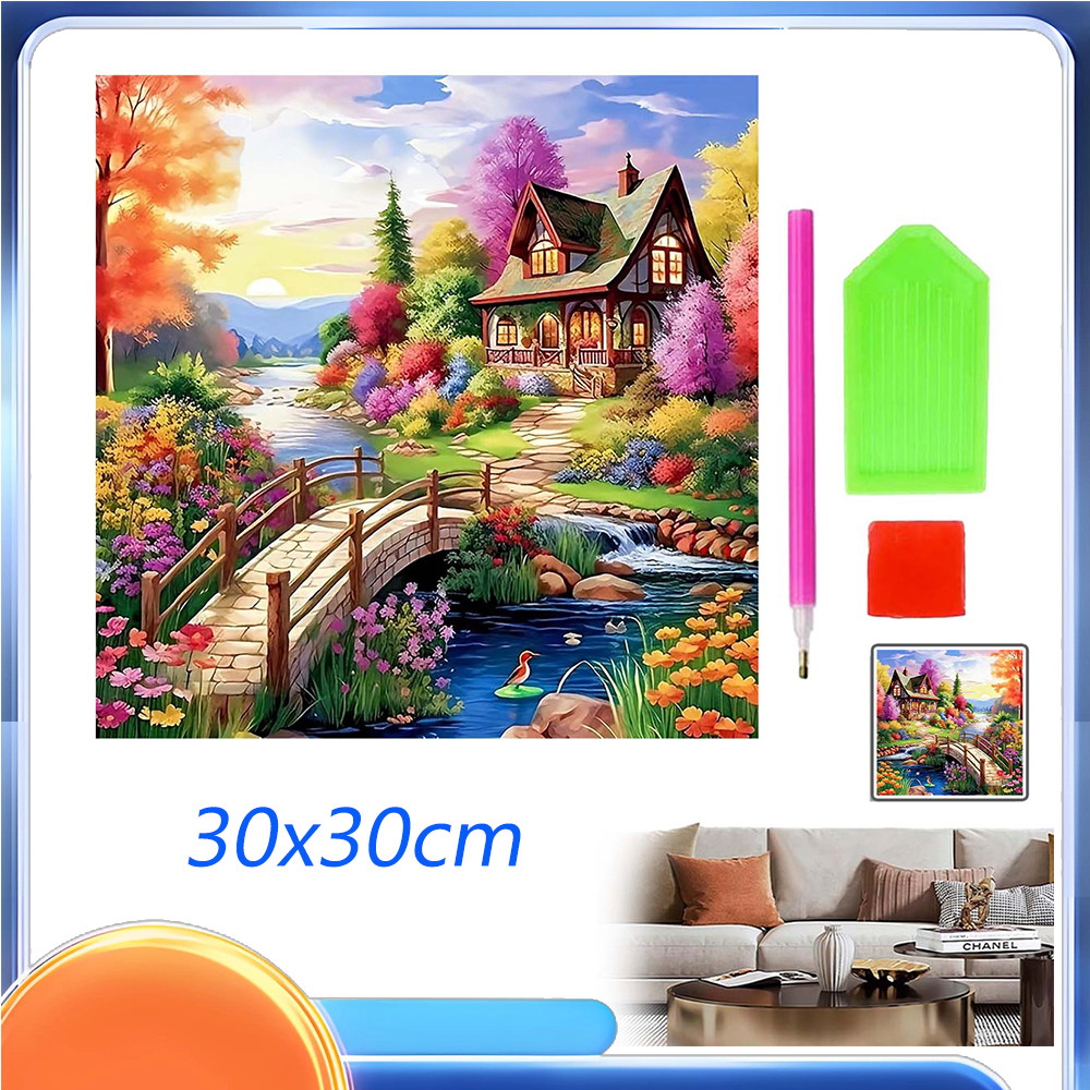 30x30cm Sunset Fairy Tale House DIY Conjunto de pintura de diamante