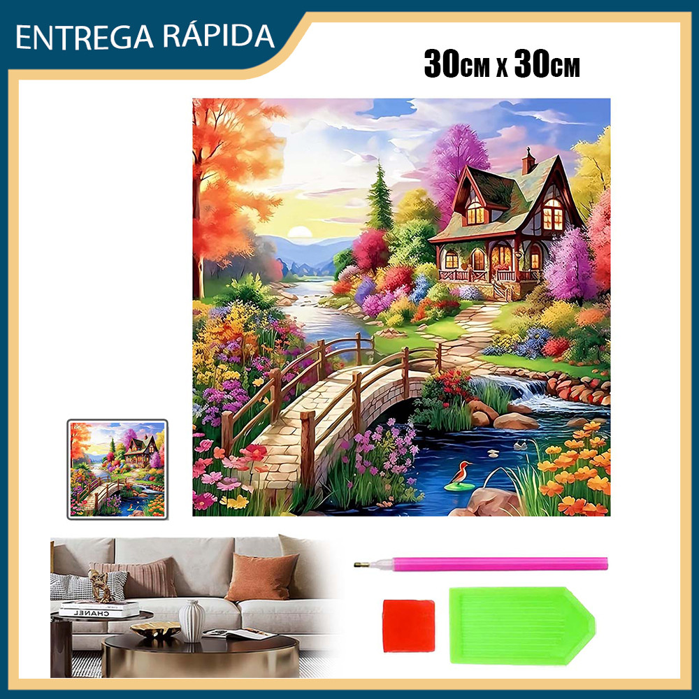 Conjunto de pintura de diamante quadrado DIY 30x30cm Sunset Fairytale House Decoração de parede em casa