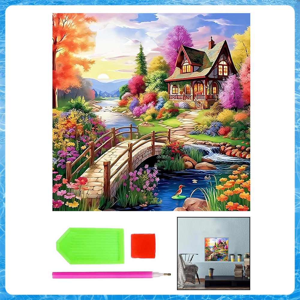 Pintura de Diamante 5D Tema Casa de Conto de Fadas 30x30cm – Perfeito para Decoração de Parede, Presente para Amantes