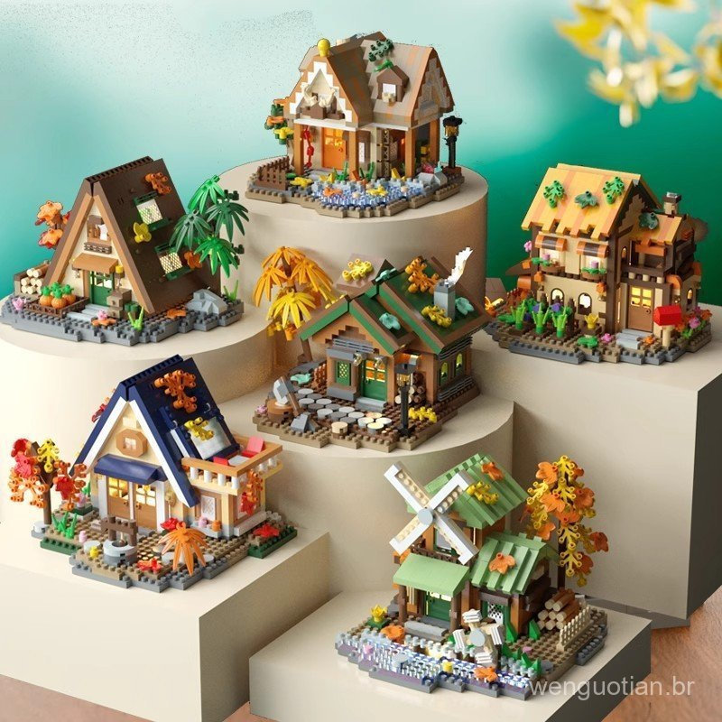 Compatível com blocos de construção de casas de madeira LEGO Forest, blocos de construção de cenas de rua, moinho de ven