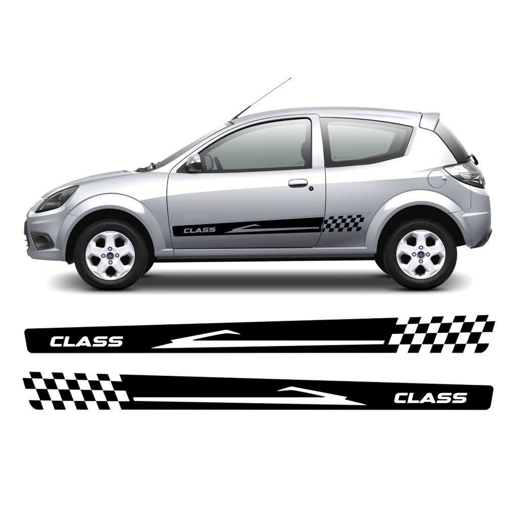 KIT 2 Adesivos Para Ford Ka Faixa Lateral Class Sport Tuning Carro Personalizado Preto Brilho FD36
