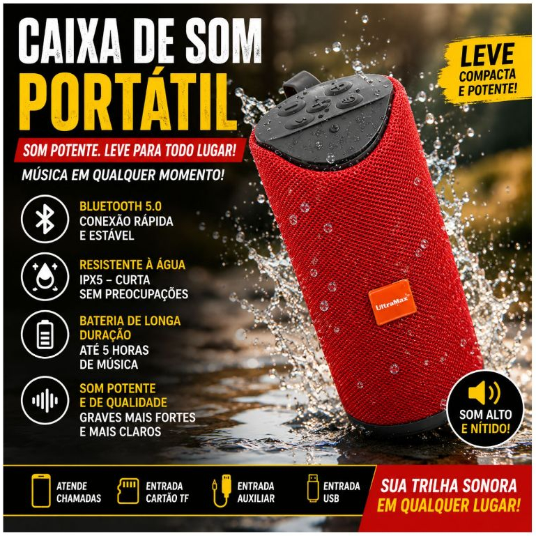 Caixa de Som Blutooth USB  Portátil Som de Qualidade