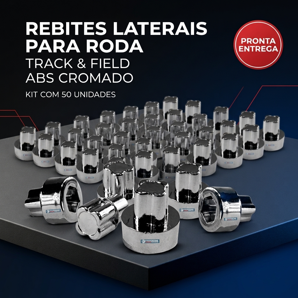 Kit 50 Peças Rebite Pino Parafuso Roda Track E Field Cromado Fixação Automotiva Alta Resistência