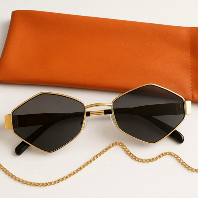 Óculos de Sol Retrô Poligonal da Moda Estilo Metal Vintage Tendência Corte Diamante Unissex