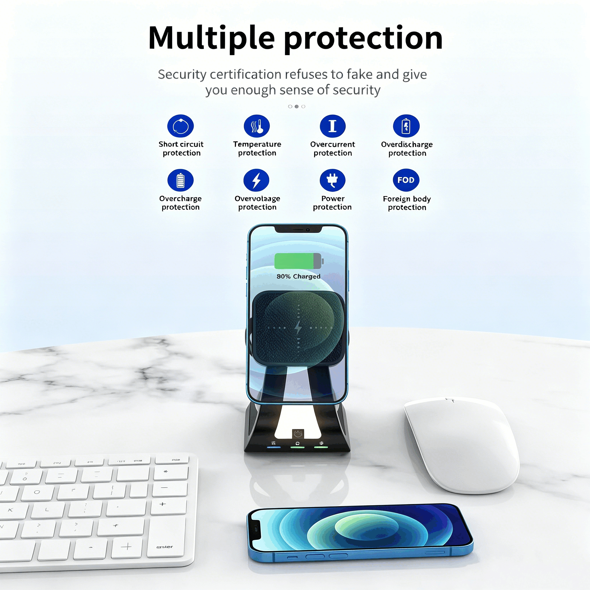 Carregador Sem Fio Premium 15W Magnético 3 em 1 com Estação de Carregamento Rápido e Luz Noturna Touch para iPhone 12-16
