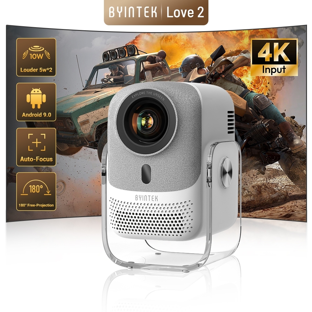 Projetor BYINTEK Love 2 Full HD 1080P 350 ANSI Android WiFi Dual Band Auto Focus Rotação 180°