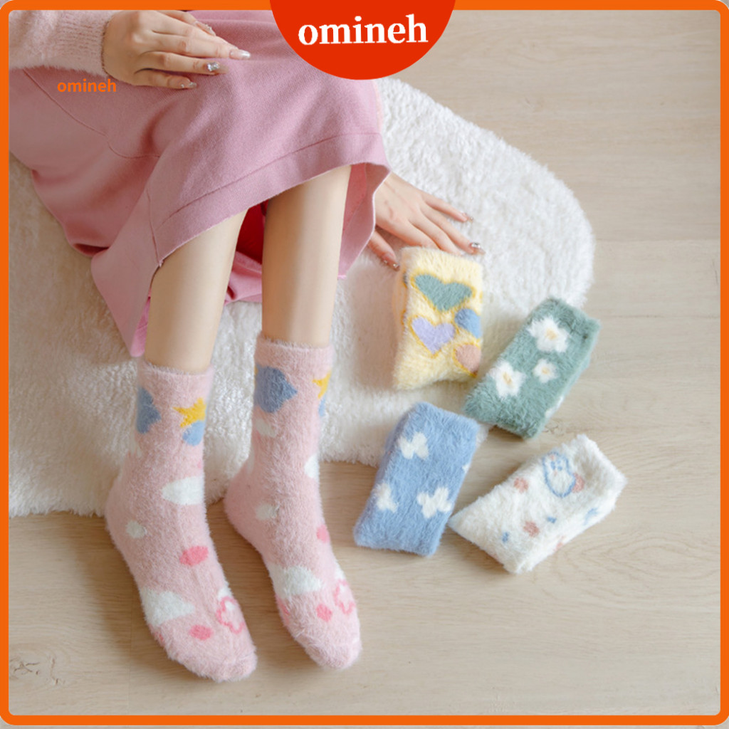 Thickened Cozy Socks Warm Plush Women’s Winter Fuzzy Crew – Cute Heart Bow Cloud Pattern Soft Fluffy for Girls Home