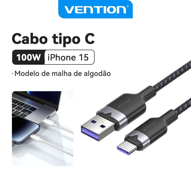 VENTION USB A Para Tipo C Cabo 6A Carregamento Rápido 480Mbps Flexível Durável Car Play iPhone/Xiaomi/Vivo