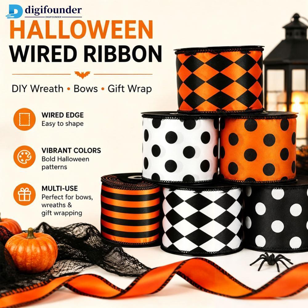 DIGIFOUNDER Clássico Halloween Fita Decorativa Polka Dot Stripe Diamond Grid Craft Ribbon Para Grinalda Árvore Embrulho