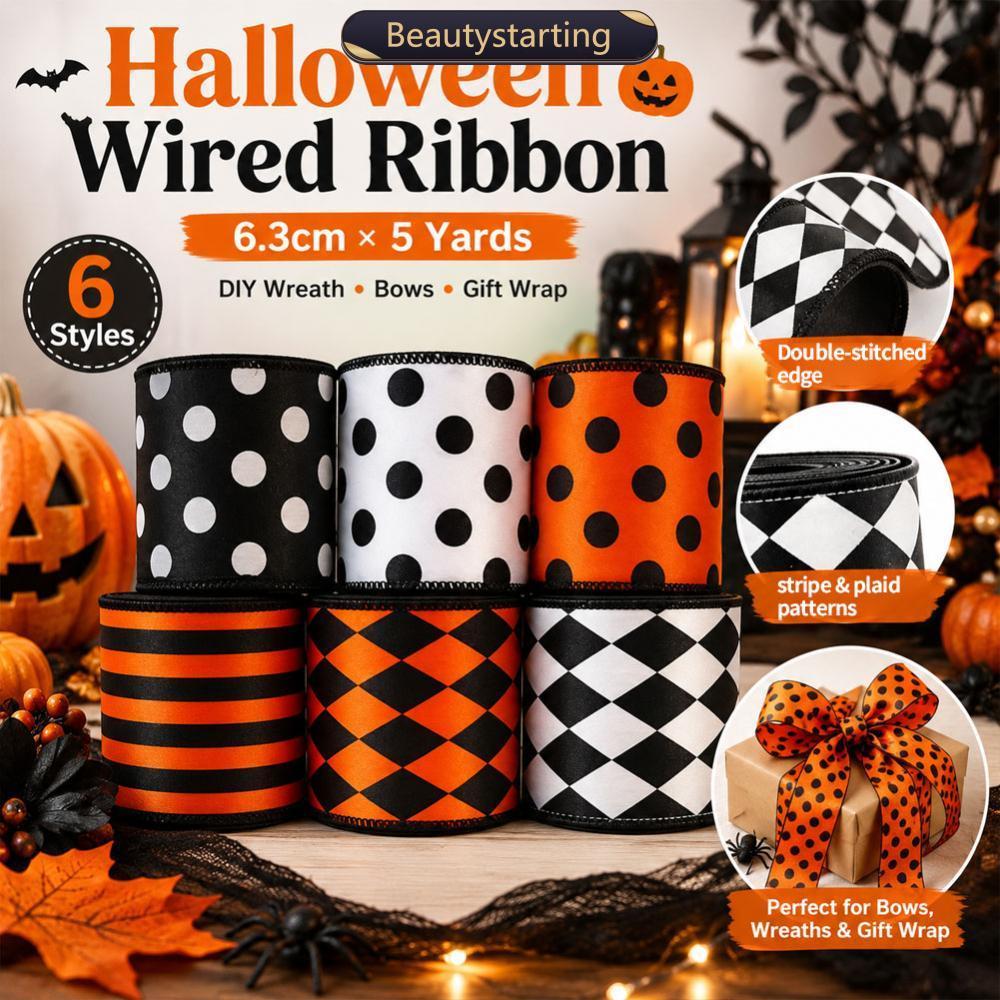 BEAUTYSTARTING Clássicos Halloween Fita Decorativa Polka Dot Stripe Diamond Grid Craft Ribbon Para Grinalda Árvore Embru