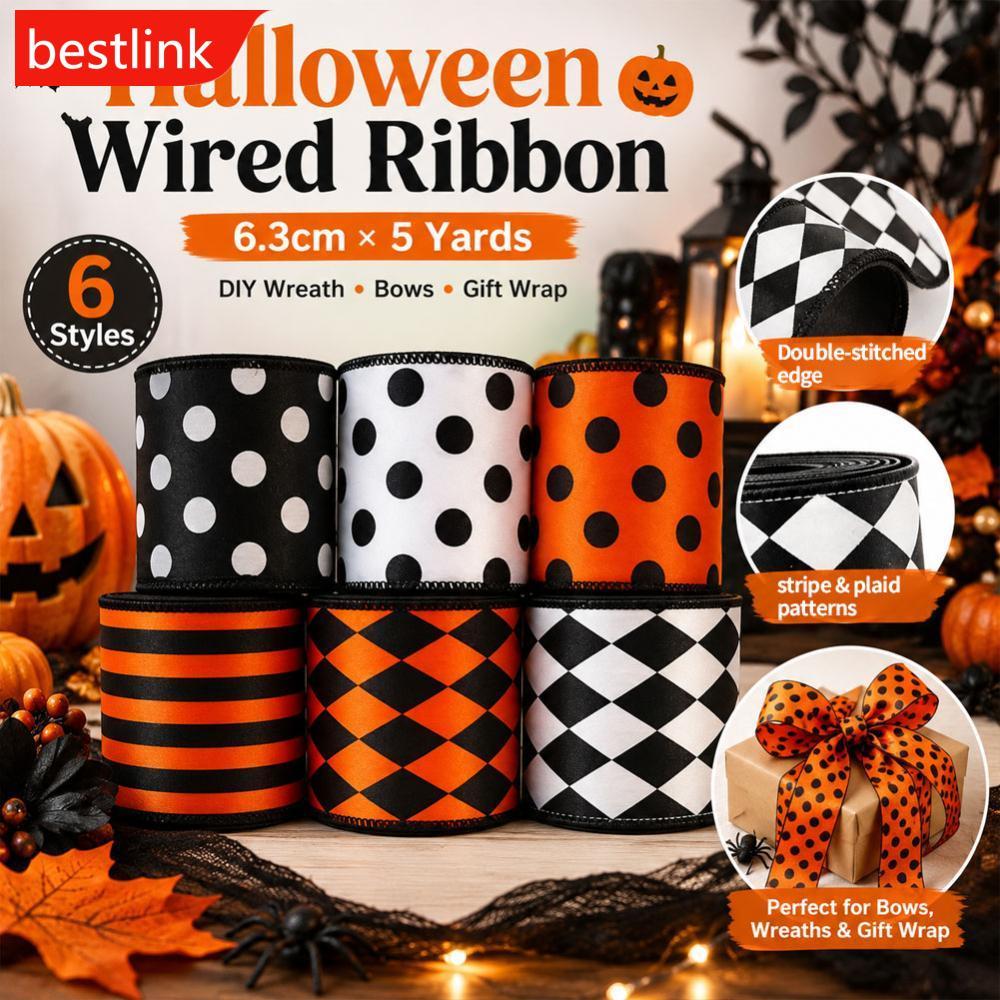 BESTLINK Clássicos Halloween Fita Decorativa Polka Dot Stripe Diamond Grid Craft Ribbon Para Grinalda Árvore Embrulho De