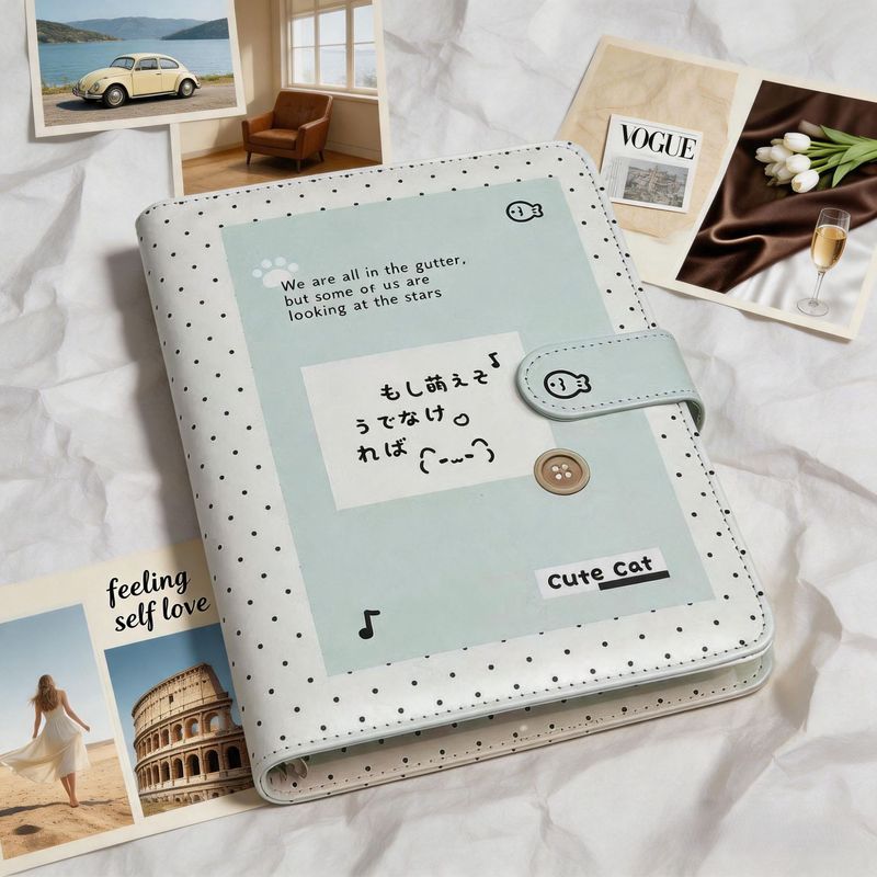 Estoque pronto Mint Polka Dot Kitten A5 Card Book 4 Grid Student Photo Album Grande capacidade de armazenamento de cartã