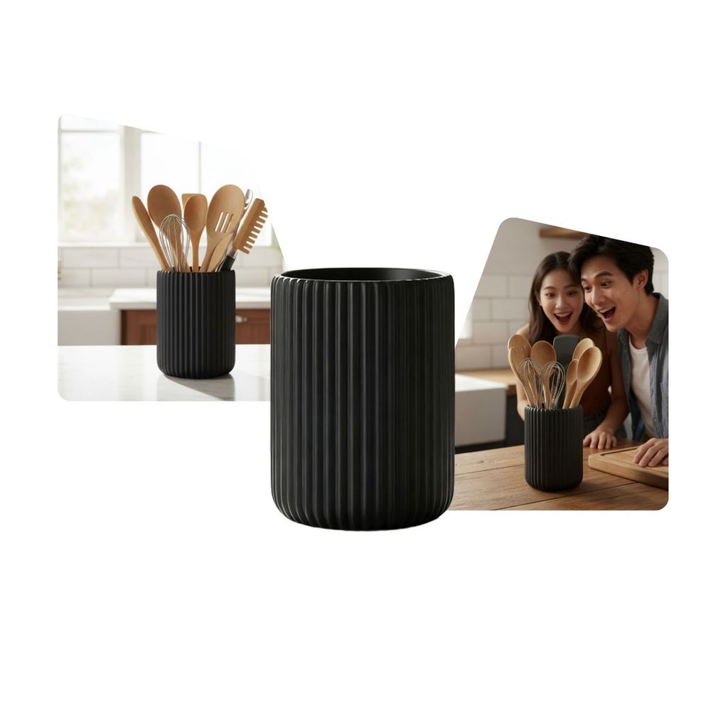Suporte Para Utensílios De Cozinha Preto Fosco Organizador De Colheres Espátulas e Batedor Decoração