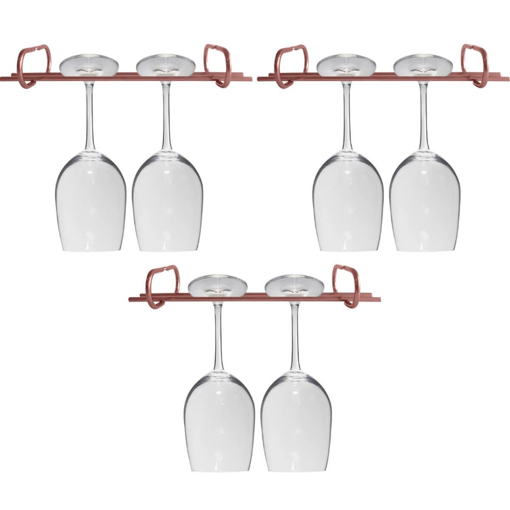 3 Suportes de Taças Rose Gold 25cm Decoração Adega Bar Vinho