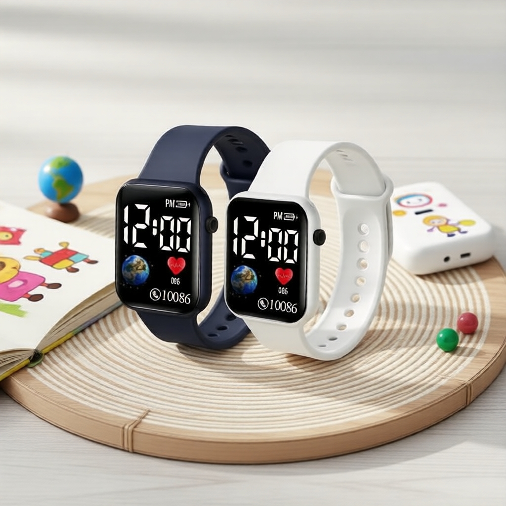 2 peças Relógio Esportivo Digital LED Quadrado Luminoso - Smartwatch Infantil, Presente de Aniversário de Verão