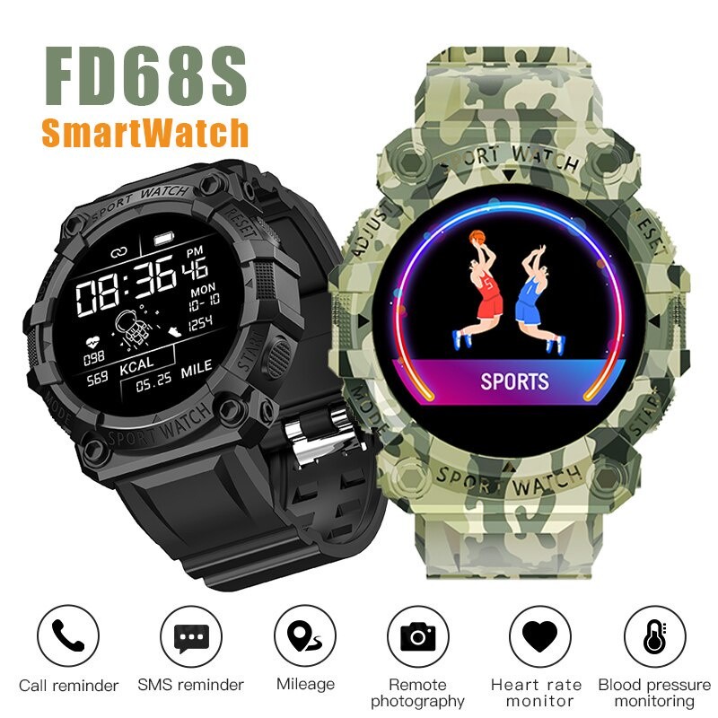 FD68s Smartwatch Relógio Inteligente Esportivo De Frequência Cardíaca À Prova D'água De Pulso Com Mostrador Redondo De 1