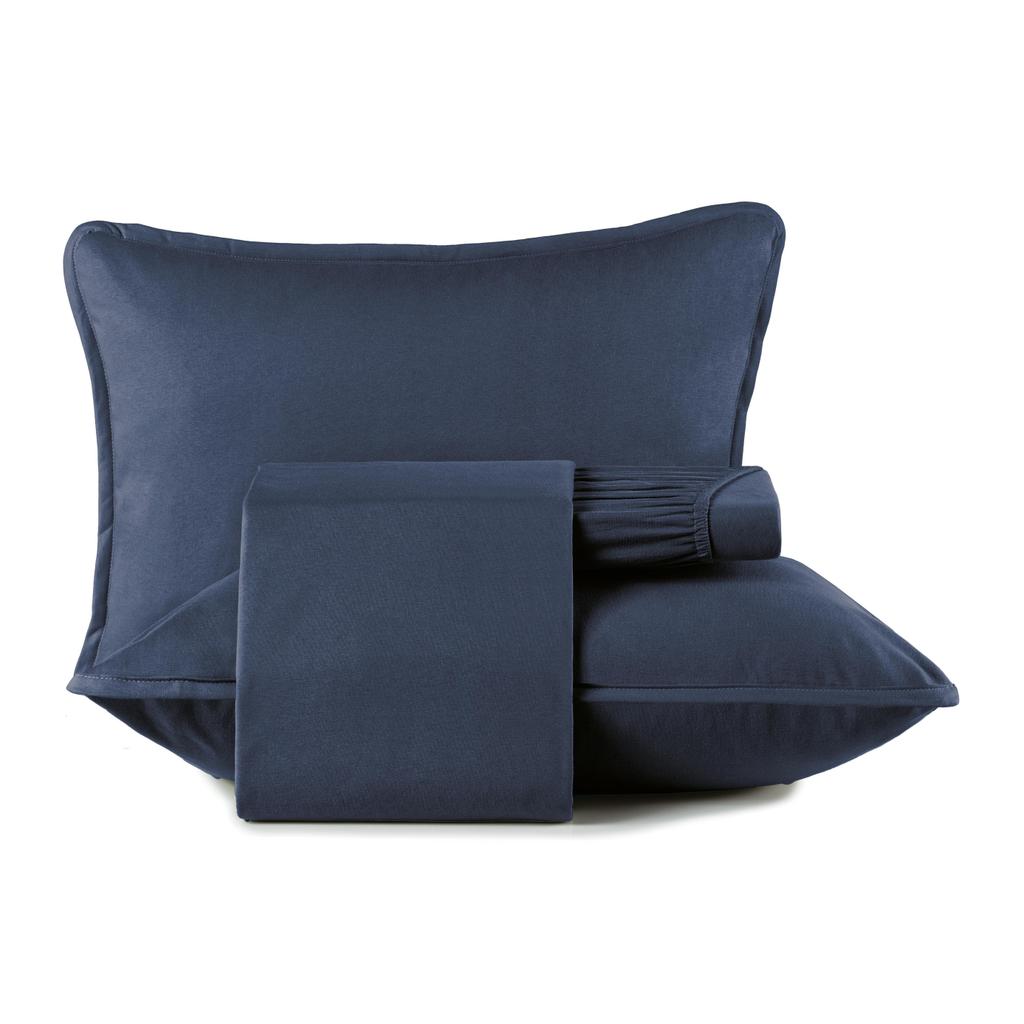 Jogo de Cama Queen 4 Peças Altenburg Malha Fio Penteado Azul Minimal