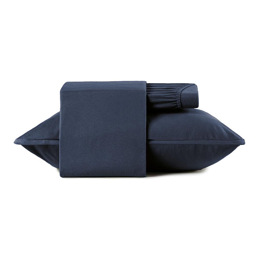 Jogo de Cama Altenburg Solteiro 3 Peças Malha Fio Penteado Azul Minimal