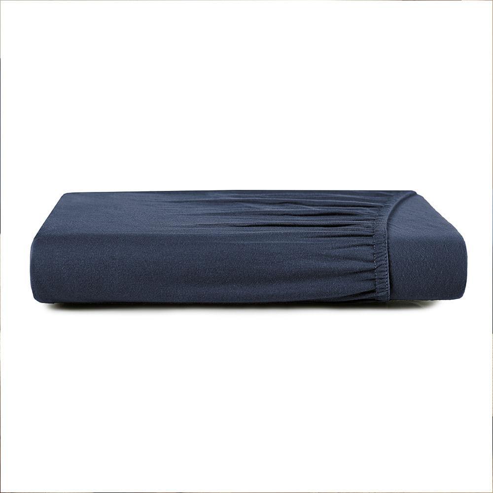 Lençol com Elástico Solteiro King Altenburg Malha Fio Penteado Azul Minimal