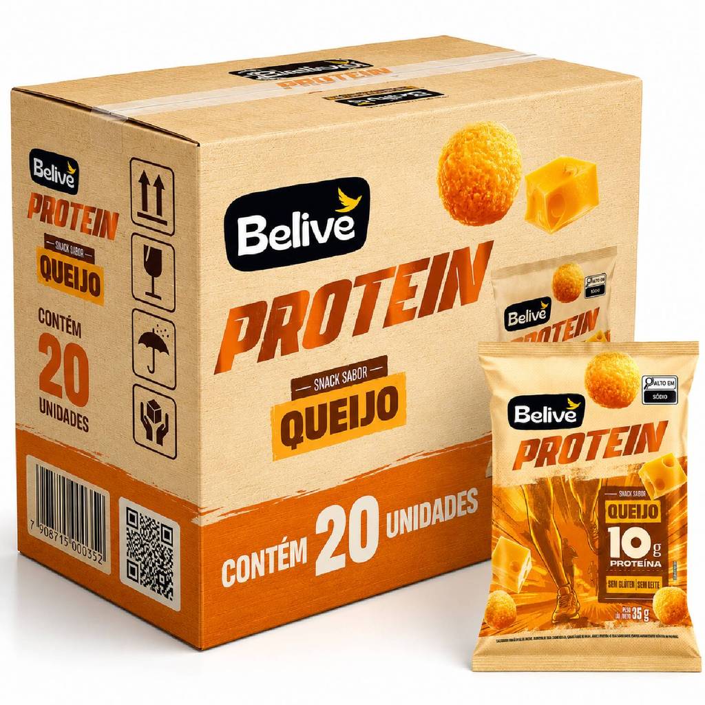 Kit 20 Snack Queijo 10g Proteína s/ Glúten BELIVE 35g