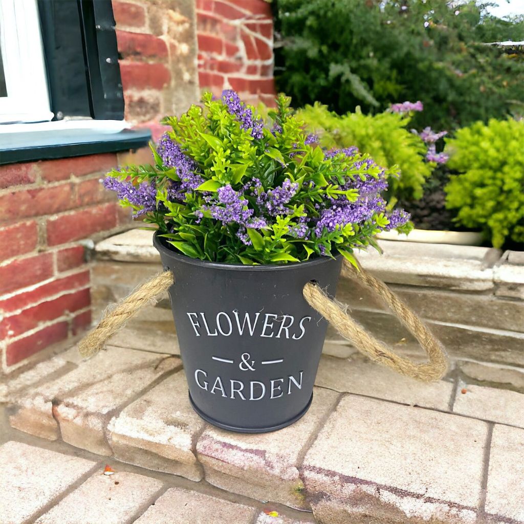 Vaso Cachepot P de Plástico com Alça em Corda Flowers & Garden Preto Vaso Decorativo
