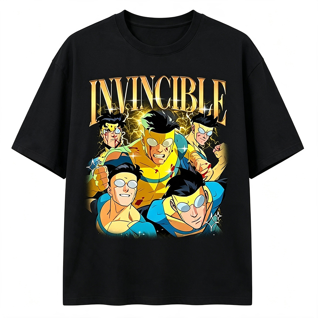 Camiseta Masculina Invincible Mark Grayson Estampa Série de Animação Super Herói Casual