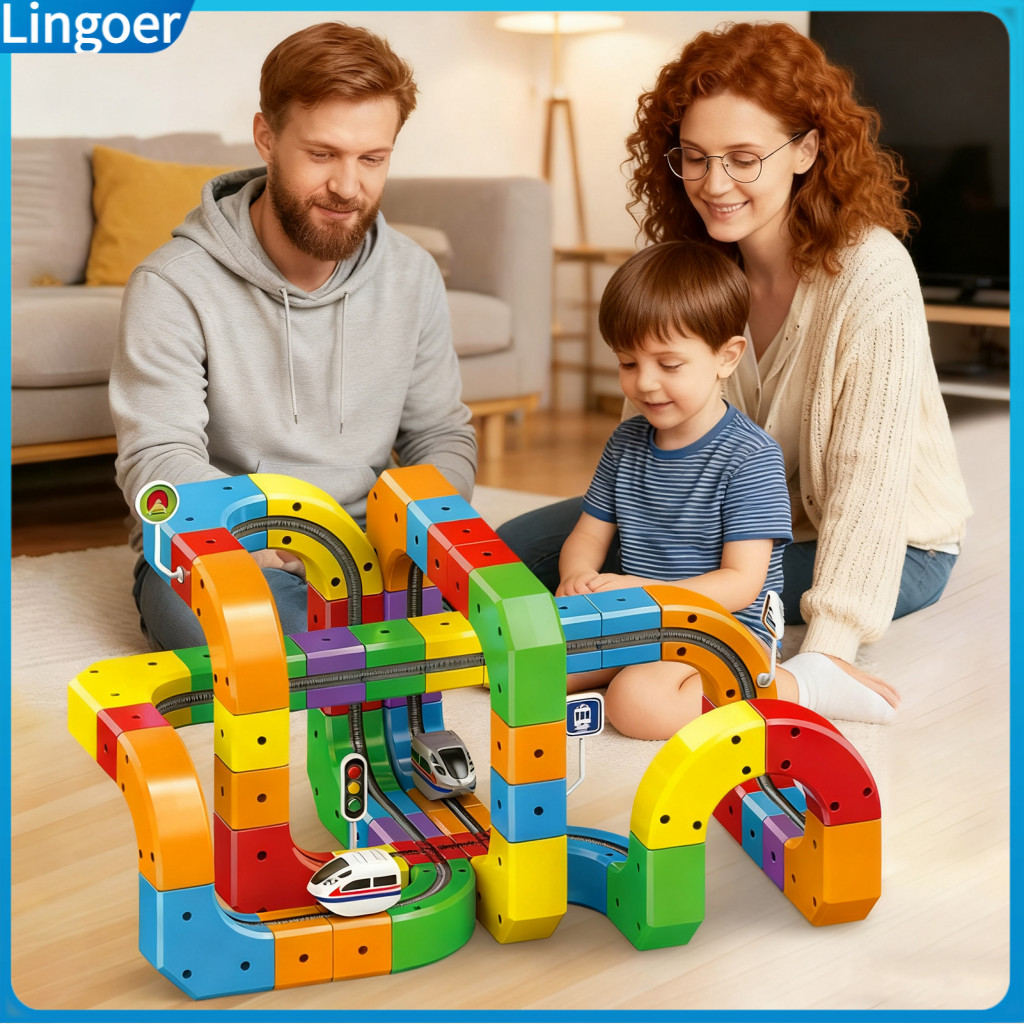 51/81/123pcs Magnetic Train Track Set for Kids Diy Gravity-defying Electric Rail Toy Stem Educational Building Kit Toddl