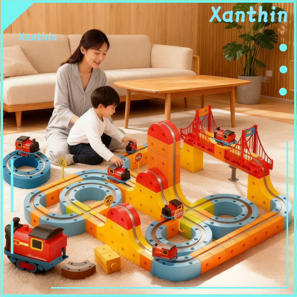 Kids Racing Train 66/92pcs Magnetic Track Set Diy Race Car Cube Rail Building Kit for Toddlers Boys Girls Gravity-defyin