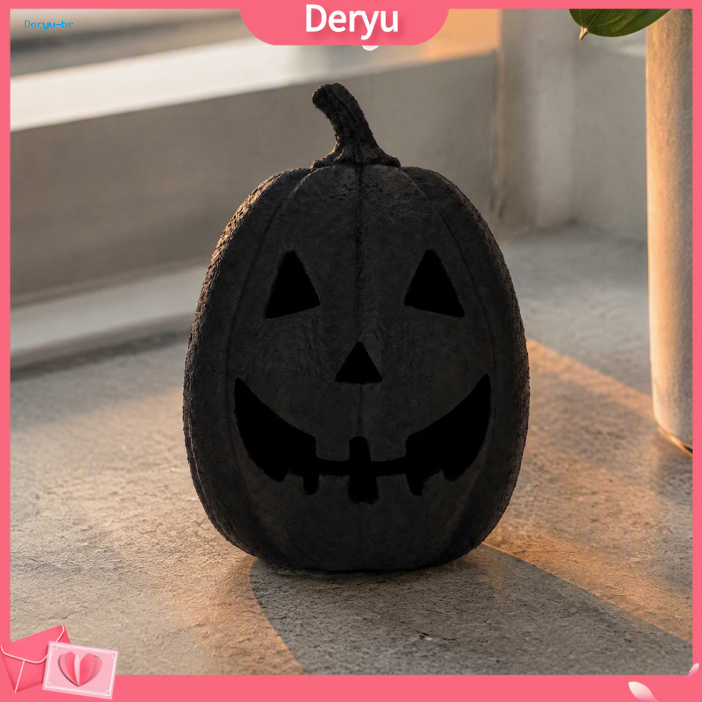 Small Gift for Halloween Pumpkin Decor Black Resin Figurine Spooky Face Sculpture Tabletop Centerpiece for Home Mantel F