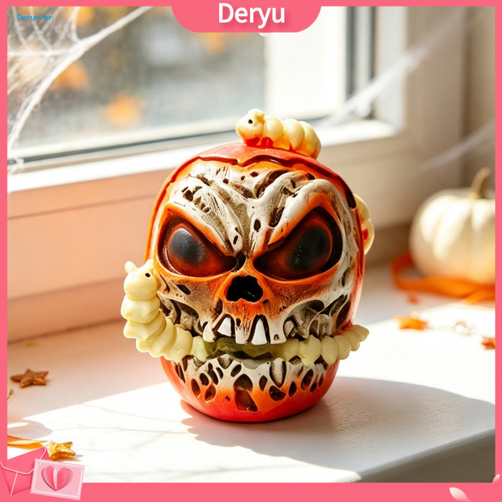 Realistic Resin Decor Halloween Skull Apple Statue Spooky with Worm Prop for Party Haunted House Unique Gift for Southea