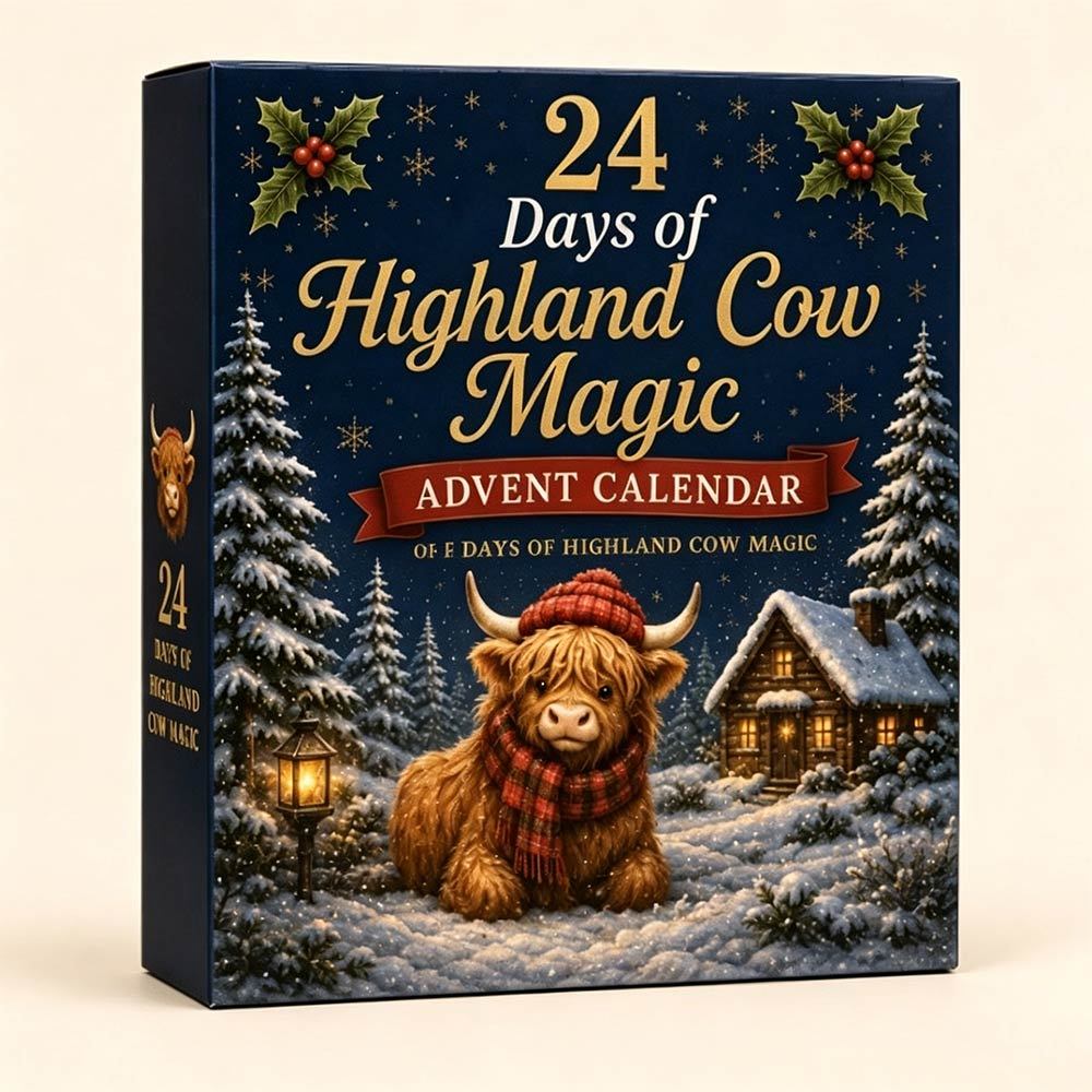Highland Cow Christmas Advent Calendar Box 24Pcs, Holiday Countdown Set, Collectible Resin Figurines For Gift