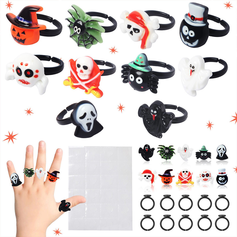 10pcs Halloween DIY resin ring Theme party and gathering children's gift set