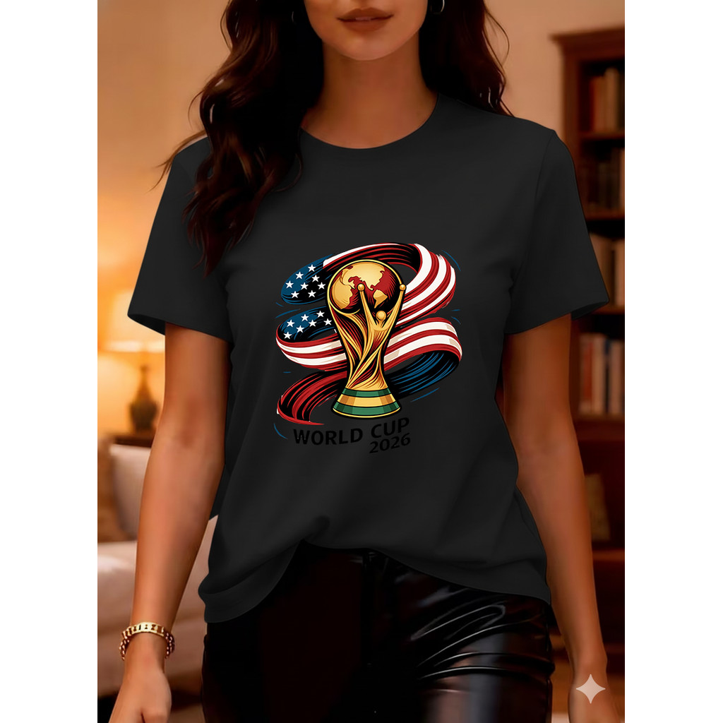 Camiseta Comemorativa Copa Do Mundo 2026 Estados Unidos, Águia, Bandeira, Globe, Dourado, Estilo Moderno, Tamanhos