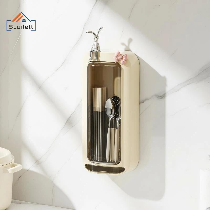 [Scarlett] Organizador De Talheres Montado Na Parede Ra Draining Design Cute Rabbit Decor Chopsti Holder Para De Balcão