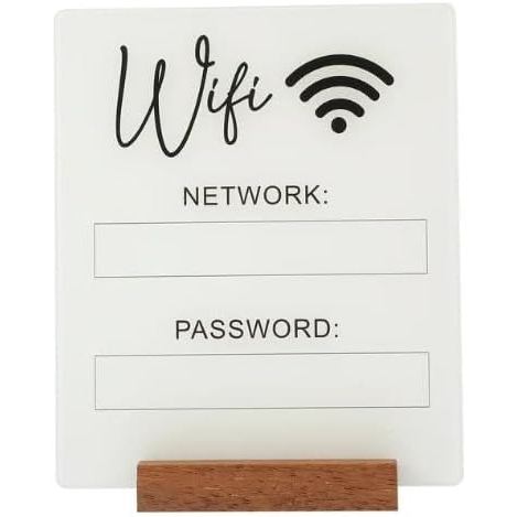 1Pc White WiFi Password Sign,Acrylic Table WiFi Sign for Home,Chalkboard Style WiFi Password Sign Board, Table