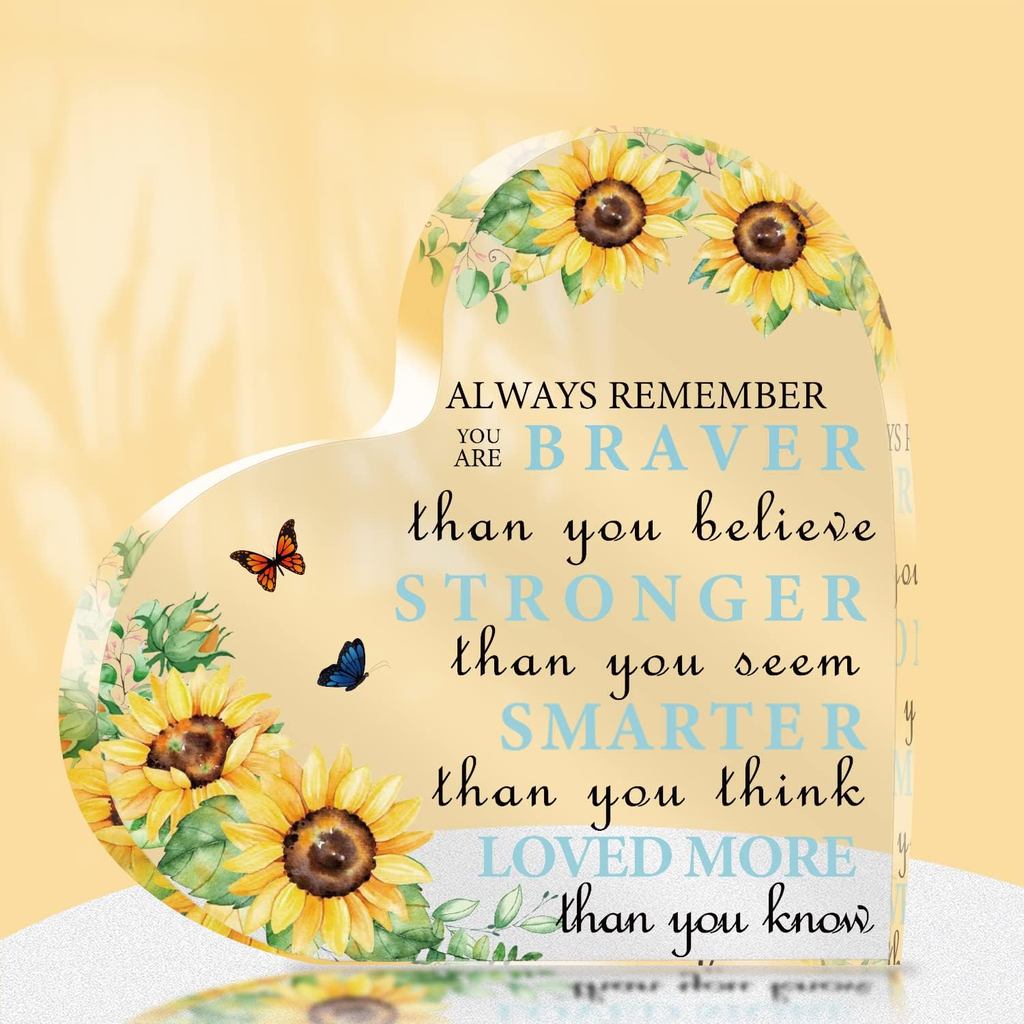 Sunflower Acrylic Office Decor - Medium Rustic Yellow Square Decorative Sign - Inspirational Quote - Tabletop - 5.9 x 5.
