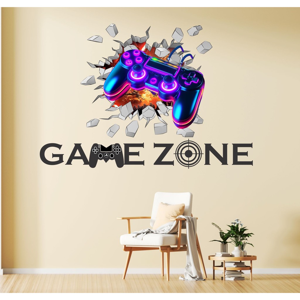 Adesivo Parede Gamer Controle Neon Game Zone Papel de Parede Infantil Decalques Individuais
