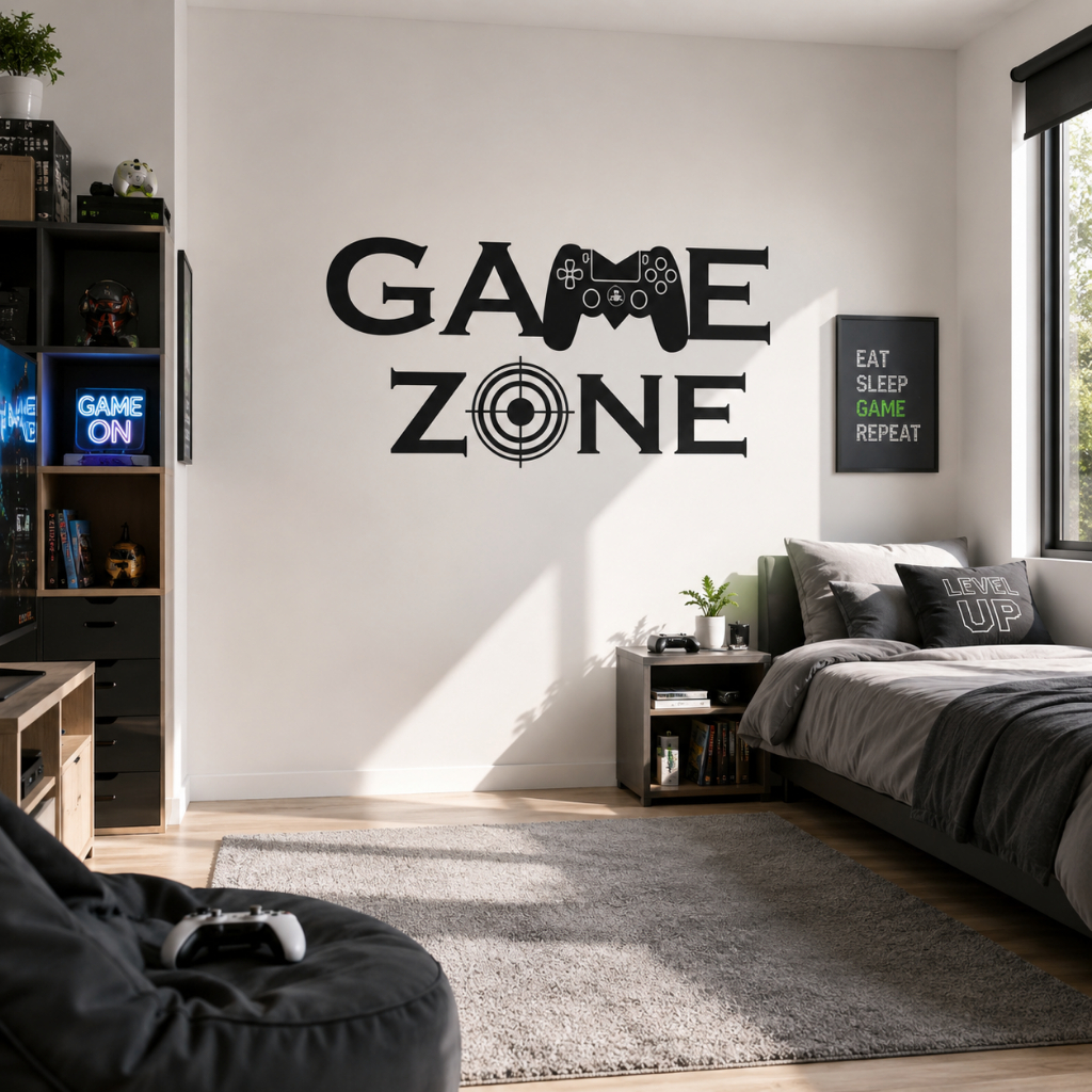 Adesivo de Parede Gamer - Game Zone Papel de Parede Auto Colante Preto