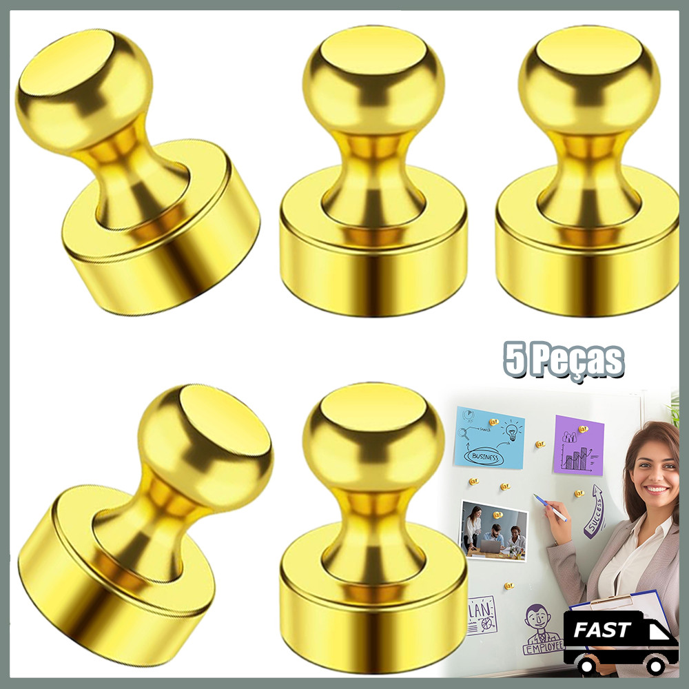 5 Dourado Pinos De Pressão Magnéticos PCS Super Fortes De Aço Durável Para Quadro Branco Do Refrigerador